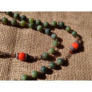 Connemara Marble Rosary Beads Green Orange Celtic Cross Necklace Made in Ireland